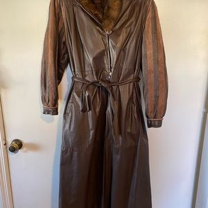 Vintage leather and fur long coat. Woman’s size 12
